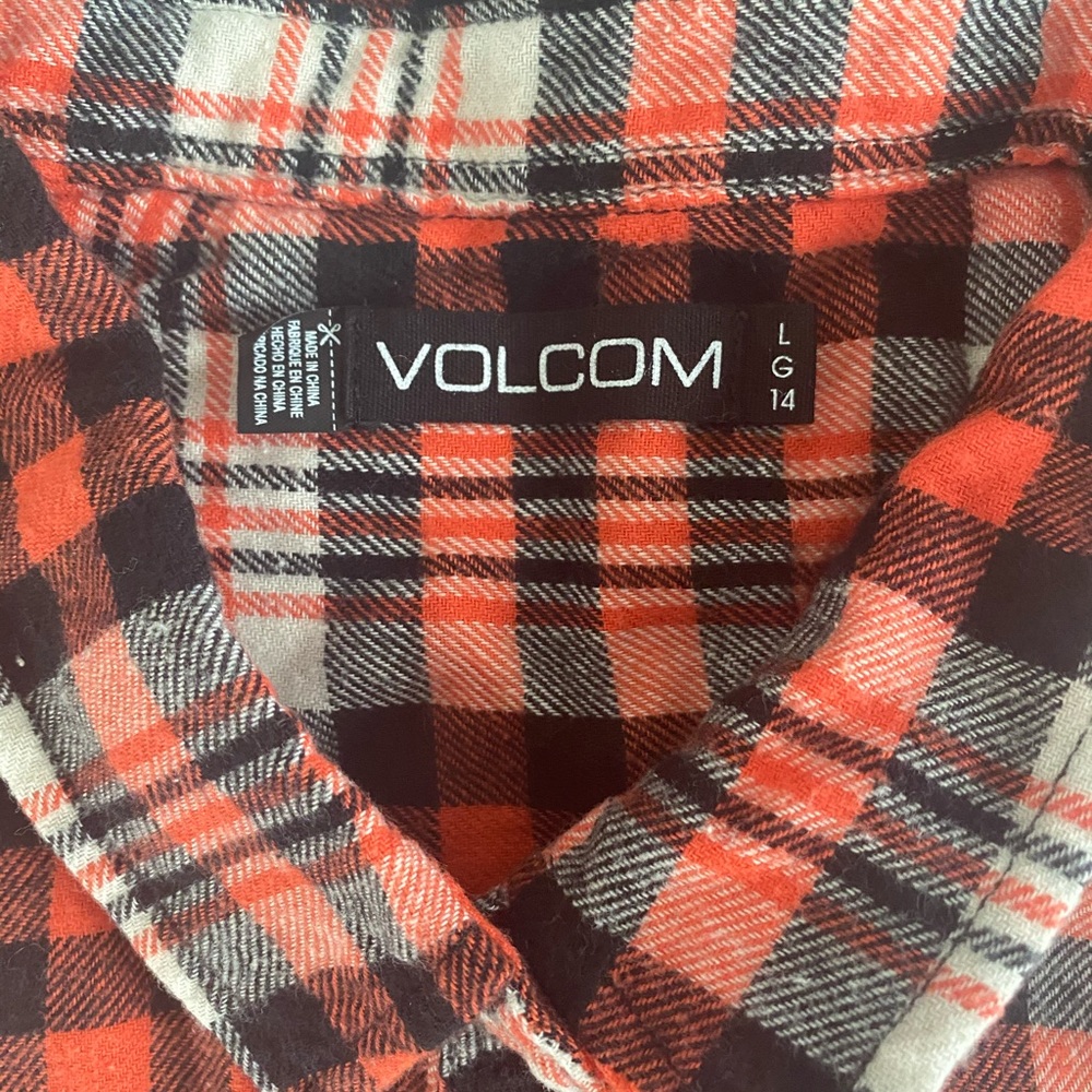 Volcom plaid button up shirt.